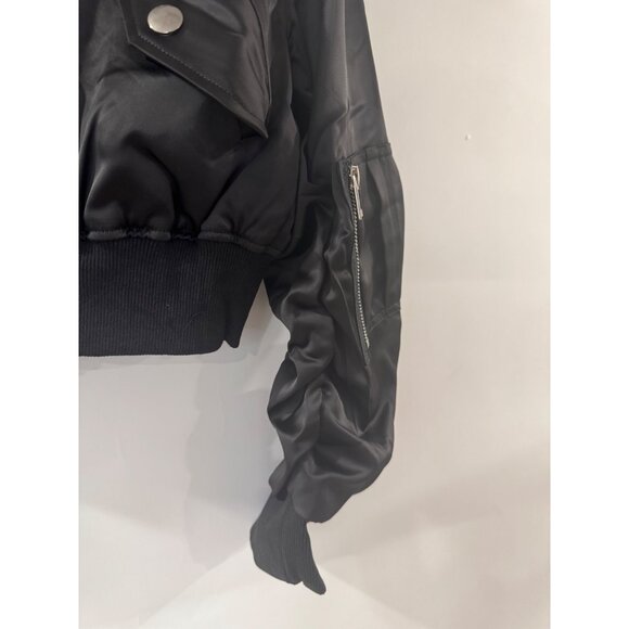 Choosy Womens Black Satin Bomber Jacket Size 20 With Button Details & Red Lining - Picture 3 of 5